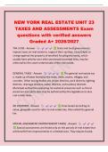 NEW YORK REAL ESTATE UNIT 23&NewLine;TAXES AND ASSESSMENTS Exam&NewLine;questions with verified answers&NewLine;Graded A&plus; 2026&sol;2027&NewLine;TAX LIENS - Answer State and local governments&NewLine;impose taxes on real estate to support their services&period; Liens &lpar;claim or&NewLine;charge against the prop