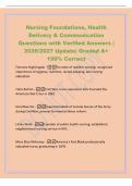 Nursing Foundations&comma; Health&NewLine;Delivery & Communication&NewLine;Questions with Verified Answers &vert;&NewLine;2026&sol;2027 Update&vert; Graded A&plus;&NewLine;100&percnt; Correct&NewLine;Florence Nightingale -Founder of modern nursing&semi; recognized&NewLine;importance of hygiene&comma; nutrition&comma; record-keeping&comma; and nursing