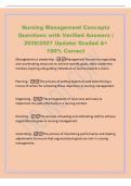 Nursing Management Concepts&NewLine;Questions with Verified Answers &vert;&NewLine;2026&sol;2027 Update&vert; Graded A&plus;&NewLine;100&percnt; Correct&NewLine;Management vs Leadership -Management focuses on organizing&NewLine;and coordinating resources to achieve specific goals&comma; while leadership&NewLine;involves inspiri