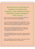 Nursing Process and Clinical&NewLine;Judgment in Patient Care&NewLine;Questions with Verified Answers &vert;&NewLine;2026&sol;2027 Update&vert; Graded A&plus;&NewLine;100&percnt; Correct&NewLine;What are the five key steps of the nursing process&quest; - Assessment&comma;&NewLine;Diagnosis&comma; Planning&comma; Implementation&comma; and Evaluation&period;&NewLine;