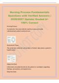 Nursing Process Fundamentals&NewLine;Questions with Verified Answers &vert;&NewLine;2026&sol;2027 Update&vert; Graded A&plus;&NewLine;100&percnt; Correct&NewLine;Nursing Process&NewLine;A systematic&comma; five-step method used by nurses to provide&NewLine;individualized&comma; patient-centered care&period;&NewLine;