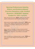 Nursing Professional Identity&comma;&NewLine;Ethics&comma; and Evidence-Based&NewLine;Practice Questions with Verified&NewLine;Answers &vert; 2026&sol;2027 Update&vert;&NewLine;Graded A&plus; 100&percnt; Correct&NewLine;What is the role of the nurse&quest; -To provide care&comma; advocate for&NewLine;patients&comma; and demonstrate leadership within h
