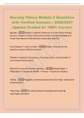 Nursing Theory Module 2 Questions&NewLine;with Verified Answers &vert; 2026&sol;2027&NewLine;Update&vert; Graded A&plus; 100&percnt; Correct&NewLine;Big idea -Chapter 5 explains theory as an active sense-making&NewLine;process&semi; Chapter 6 places that process inside nursing knowledge and&NewLine;shows how abstract id