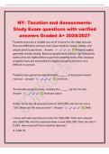 NY- Taxation and AssessmentsStudy Exam questions with verified&NewLine;answers Graded A&plus; 2026&sol;2027&NewLine;Property taxes are a reliable source of income for the state because&NewLine;they are difficult to conceal&comma; their value tends to remain steady&comma; and&NewLine;people tend to pay t