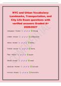 NYC and Urban Vocabulary&colon;&NewLine;Landmarks&comma; Transportation&comma; and&NewLine;City Life Exam questions with&NewLine;verified answers Graded A&plus;&NewLine;2026&sol;2027&NewLine;newspaper - Answer Zeitung&NewLine;U-Bahn - Answer underground&NewLine;Statue - Answer Statue