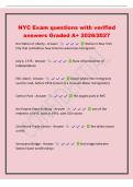 NYC Exam questions with verified&NewLine;answers Graded A&plus; 2026&sol;2027&NewLine;the Statue of Liberty - Answer Statue in New York&NewLine;City that symbolizes how America welcomes Immigrants&NewLine;July 4&comma; 1776 - Answer Date of Declaration of&NewLine;Independence&NewLine;Ellis Island - Answer islan
