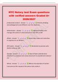 NYC Notary test Exam questions&NewLine;with verified answers Graded A&plus;&NewLine;2026&sol;2027&NewLine;professional conduct - Answer Practice of taking&NewLine;acknowledgements and affidavits over the telephone&NewLine;Administrator - Answer Appointed officer who&NewLine;manages the estate of a decease