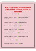 NYC - City words Exam questions&NewLine;with verified answers Graded A&plus;&NewLine;2026&sol;2027&NewLine;traffic jam - Answer Stau&NewLine;rush hour - Answer Hauptverkehrszeit &lpar;z&period;B&period;&NewLine;Feierabend&rpar;&NewLine;roadwork - Answer Stra&szlig;enbauarbeiten&NewLine;downtown &lpar;AE&rpar; - Answer im Stadtzentrum&NewLine;