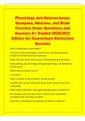 Physiology and Neuroscience&colon;&NewLine;Synapses&comma; Neurons&comma; and Brain&NewLine;Function Exam Questions and&NewLine;Answers A&plus; Graded 2026&sol;2027&NewLine;Edition for Guaranteed Distinction&NewLine;Success&NewLine;What is physiological psychology&quest;&NewLine;The study of the physiological&comma; evolutionary&comma; and develop