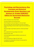 Psychology and Neuroscience&colon; Key&NewLine;Concepts and Historical&NewLine;Developments Exam Questions and&NewLine;Answers A&plus; Graded 2026&sol;2027&NewLine;Edition for Guaranteed Distinction&NewLine;Success&NewLine;What is the primary focus of psychology&quest;&NewLine;The study of behavior and mental processes&period;&NewLine;Wh