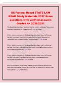 SC Funeral Board STATE LAW&NewLine;EXAM Study Materials 2027 Exam&NewLine;questions with verified answers&NewLine;Graded A&plus; 2026&sol;2027&NewLine;The South Carolina State Board of Funeral Service consists of how many&NewLine;members appointed by the governor&quest; - Eleven&NewLine;Of the eleven members of