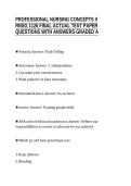 PROFESSIONAL NURSING CONCEPTS&NewLine;AND CHALLENGES ACTUAL TEST&NewLine;QUESTIONS WITH VERIFIED ANSWERS