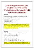 Texas Nursing Jurisprudence Exam Questions and Correct Answers &lpar;Verified Answers&rpar; Plus Rationales 2026 Q&A &vert; Instant Download Pdf