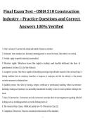 Final Exam Test &ndash; OSHA 510 Construction Industry &ndash; Practice Questions and Correct Answers 100&percnt; Verified&comma; final exam practice material