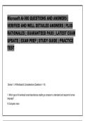 Microsoft AI-900 QUESTIONS AND ANSWERS &vert; &NewLine;VERIFIED AND WELL DETAILED ANSWERS &vert; PLUS &NewLine;RATIONALES &vert; GUARANTEED PASS &vert; LATEST EXAM &NewLine;UPDATE &vert; EXAM PREP &vert; STUDY GUIDE &vert; PRACTICE &NewLine;TEST 