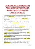 CALIFORNIA RDA EXAM FREQUENTLY ASKED QUESTIONS WITH CORRECT ANSWERS LATEST VERSION 2026 ALREADY GRADED A&plus;