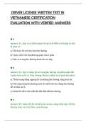 DRIVER LICENSE WRITTEN TEST IN&NewLine;VIETNAMESE CERTIFICATION&NewLine;EVALUATION WITH VERIFIED ANSWERS&NewLine;