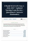UWorld NCLEX-RN Test 2 &vert; 2026&sol;2027 &vert; Updated Nursing Exam Review &vert; 100&plus; Questions & Answers &lpar;Rationales&rpar;