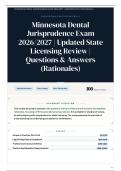 Minnesota Dental Jurisprudence Exam 2026&sol;2027 &vert; Updated State Licensing Review &vert; 100&plus; Questions & Answers &lpar;Rationales&rpar;