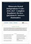Minnesota Dental Jurisprudence Exam &vert; 2026&sol;2027 &vert; Complete Regulatory Review &vert; 155&plus; Questions & Answers &lpar;Rationales&rpar;