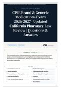 CPJE Brand & Generic Medications Exam 2026&sol;2027 &vert; Updated California Pharmacy Law Review &vert; 490&plus; Questions & Answers