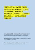 SERVSAFE MANAGER EXAM &NewLine;2026&sol;2027 WITH 110 QUESTIONS &NewLine;AND EXPERT-VERIFIED &NewLine;CORRECT ANSWERS &vert; ALREADY &NewLine;GRADED A&plus; &vert; GUARANTEED &NewLine;SUCCESS