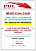 NR 602 FINAL EXAM &lpar;PRIMARY CARE OF THE CHILDBEARING AND CHILDREARING FAMILY PRACTICUM LATEST UPDATE QUESTIONS AND VERIFIED ANSWERS &vert; 100&percnt; CORRECT &vert; GRADED A&plus;&NewLine; &NewLine;