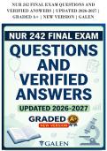 NUR 242 FINAL EXAM QUESTIONS AND&NewLine;VERIFIED ANSWERS &vert; UPDATED 2026-2027 &vert;&NewLine;GRADED A&plus; &vert; NEW VERSION &vert; GALEN