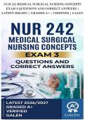 NUR 242 MEDICAL SURGICAL NURSING CONCEPTS&NewLine;EXAM 3 QUESTIONS AND CORRECT ANSWERS &vert;&NewLine;LATEST 2026&sol;2027 &vert; GRADED A&plus; &vert; VERIFIED &vert; GALEN