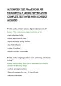 AUTOMATED TEST FRAMEWORK ATF&NewLine;FUNDAMENTALS MICRO CERTIFICATION&NewLine;COMPLETE TEST PAPER WITH CORRECT&NewLine;ANSWERS&NewLine;