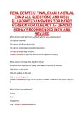 REAL ESTATE U FINAL EXAM 1 ACTUAL &NewLine;EXAM ALL QUESTIONS AND WELL &NewLine;ELABORATED ANSWERS TOP RATED &NewLine;VERSION FOR ALREADY A&plus; GRADED &NewLine;HIGHLY RECOMMENDED &vert;NEW AND &NewLine;REVISED 