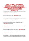 REAL ESTATE U FINAL EXAM &NewLine;QUESTIONS GRADE A&plus; COMPLETE &NewLine;EXAM QUESTIONS AND 100&percnt; VERIFIED &NewLine;ANSWERS &lpar;2026&sol;2027&rpar; PASS &NewLine;GUARANTEE 