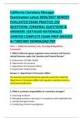 California Cemetery Manager &NewLine;Examination Latest 2026&sol;2027 NEWEST &NewLine;EVALUATED EXAM PRACTICE 250 &NewLine;QUESTIONS &vert;ORIGINAL QUESTIONS & &NewLine;ANSWERS &vert;DETAILED RATIONALES &NewLine;&vert;HINTED COMPLETE EXAM PREP GRADED &NewLine;A&plus;&ast;INSTANT DOWNLOAD PDF