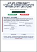 NYC MTA SYSTEM SAFETY SPECIALIST EXAM QUESTIONS WITH ANSWERS LATEST UPDATE&vert; INSTANT DOWNLOAD