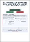 ATI RN PHARMACOLOGY RETAKE EXAM QUESTIONS WITH ANSWER LATEST PASS GUARANTEED PHARMACOLOGY FOR REGISTERED NURSES UNDERGRADUATE YEAR 3 RN NURSING PROGRAM Q&A&vert; INSTANT DOWNLOAD