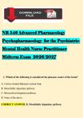 NR 546 Advanced Pharmacology &NewLine;Psychopharmacology  for the Psychiatric&NewLine;Mental Health Nurse Practitioner  &NewLine;Midterm Exam  2026&sol;2027 