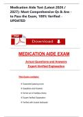 Medication Aide Test &lpar;Latest 2026 &sol; &NewLine;2027&rpar;&colon; Most Comprehensive Qs & Ans - &NewLine;to Pass the Exam&comma; 100&percnt; Verified - &NewLine;UPDATED