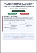 DAU PROGRAM MANAGEMENT PRACTITIONER CERTIFICATION EXAM QUESTIONS AND CORRECT ANSWERS WITH RATIONALES&vert; INSTANT DOWNLOAD