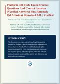 PLATFORM LIFT CODE EXAM PRACTICE QUESTIONS AND CORRECT ANSWERS &lpar;VERIFIED ANSWERS&rpar; PLUS RATIONALE Q&A&vert; INSTANT DOWNLOAD PDF
