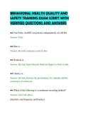 BEHAVIORAL HEALTH QUALITY AND&NewLine;SAFETY TRAINING EXAM SCRIPT WITH&NewLine;VERIFIED QUESTIONS AND ANSWERS