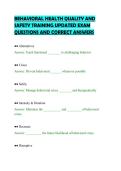 BEHAVIORAL HEALTH QUALITY AND&NewLine;SAFETY TRAINING UPDATED EXAM&NewLine;QUESTIONS AND CORRECT ANSWERS&NewLine;