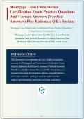 MORTGAGE LOAN UNDERWRITER CERTIFICATION EXAM PRACTICE QUESTIONS AND CORRECT ANSWERS &lpar;VERIFIED ANSWERS&rpar; PLUS RATIONALES&vert; INSTANT DOWNLOAD