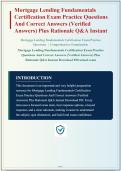 MORTGAGE LENDING FUNDAMENTALS CERTIFICATION EXAM PRACTICE QUESTIONS AND CORRECT ANSWERS &lpar;VERIFIED ANSWERS&rpar; PLUS RATIONALES&vert; INSTANT DOWNLOAD