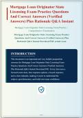 MORTGAGE LOAN ORIGINATOR STATE LICENSING EXAM PRACTICE QUESTIONS AND CORRECT ANSWERS &lpar;VERIFIED ANSWERS&rpar; PLUS RATIONALES&vert; INSTANT DOWNLOAD PDF
