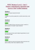 BTEC Business Level 3 - Unit 3 &NewLine;Finance comprehensive Questions and&NewLine;Answers with Verified Solutions