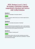BTEC Business Level 3- Unit 2&colon;&NewLine;Developing a Marketing Campaign&NewLine;comprehensive Questions and Answers&NewLine;with Verified Solutions