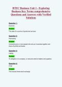 BTEC Business Unit 1 - Exploring&NewLine;Business Key Terms comprehensive&NewLine;Questions and Answers with Verified&NewLine;Solutions