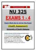 NU 325 Exams 1-4 &ndash; Health Assessment &lpar;Latest 2026&sol;2027&rpar; Actual Questions & Answers &lpar;A&plus; Graded&rpar; &vert; Updated PDF &lpar;University of South Alabama&rpar;