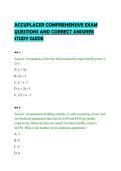ACCUPLACER COMPREHENSIVE EXAM&NewLine;QUESTIONS AND CORRECT ANSWERS&NewLine;STUDY GUIDE