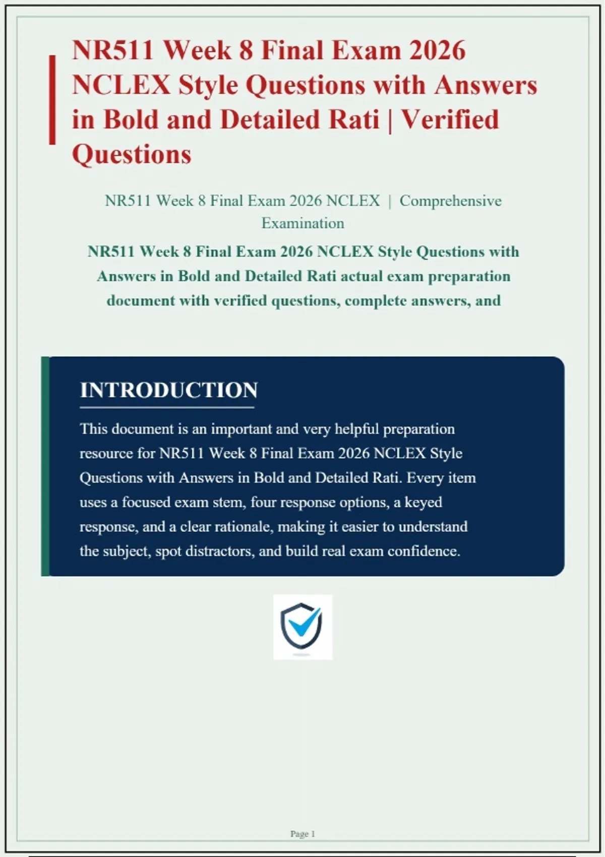 Nr511 Week 8 Final Exam 2026 Nclex Style Questions With Answers In Bold ...